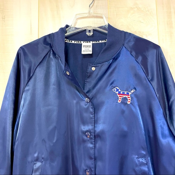 VS Pink ‘Merica Navy Blue Satin Bomber Jacket M - Picture 7 of 7